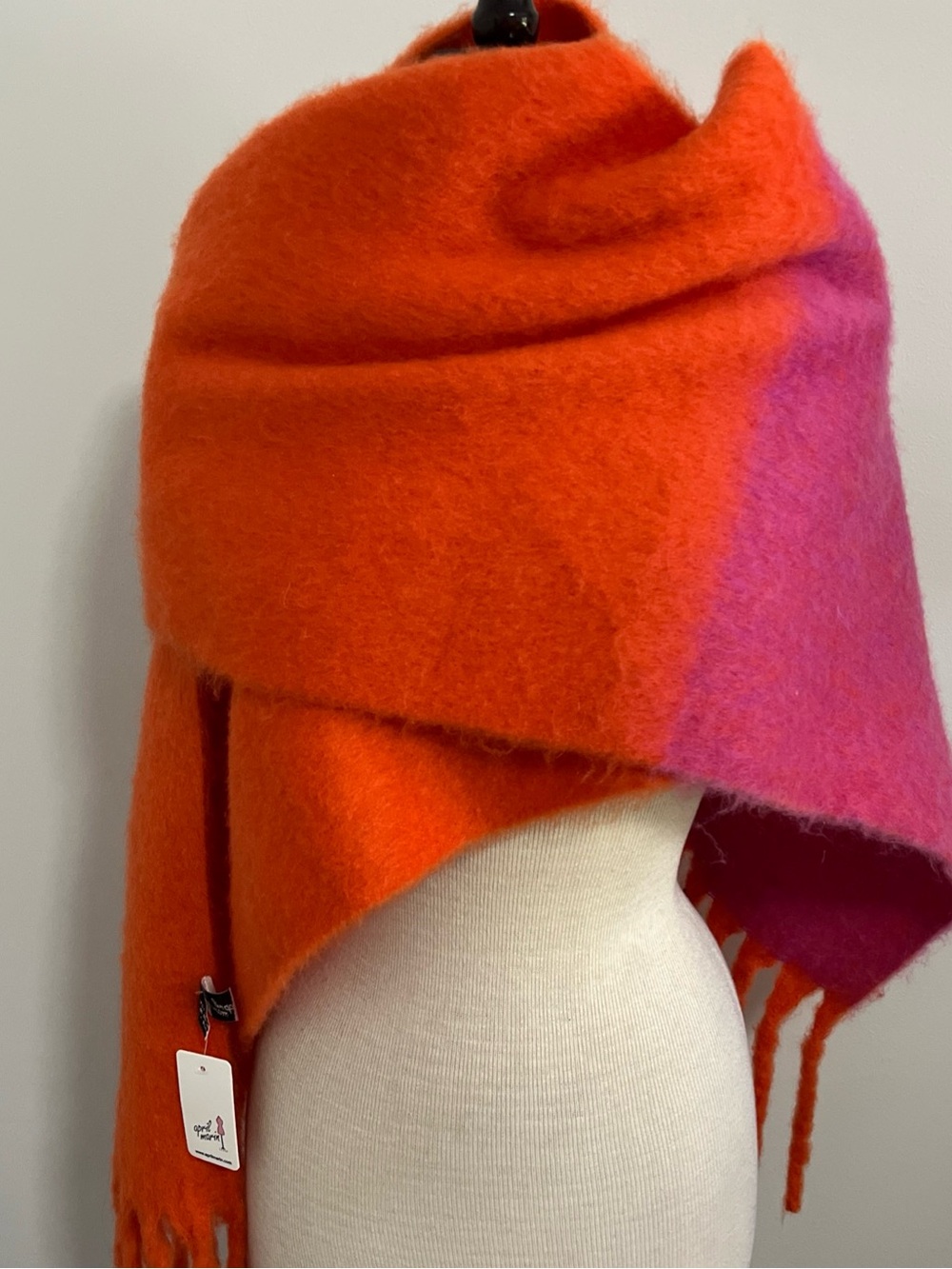 Bold Orange and Pink Wool Scarf Shawl NWT